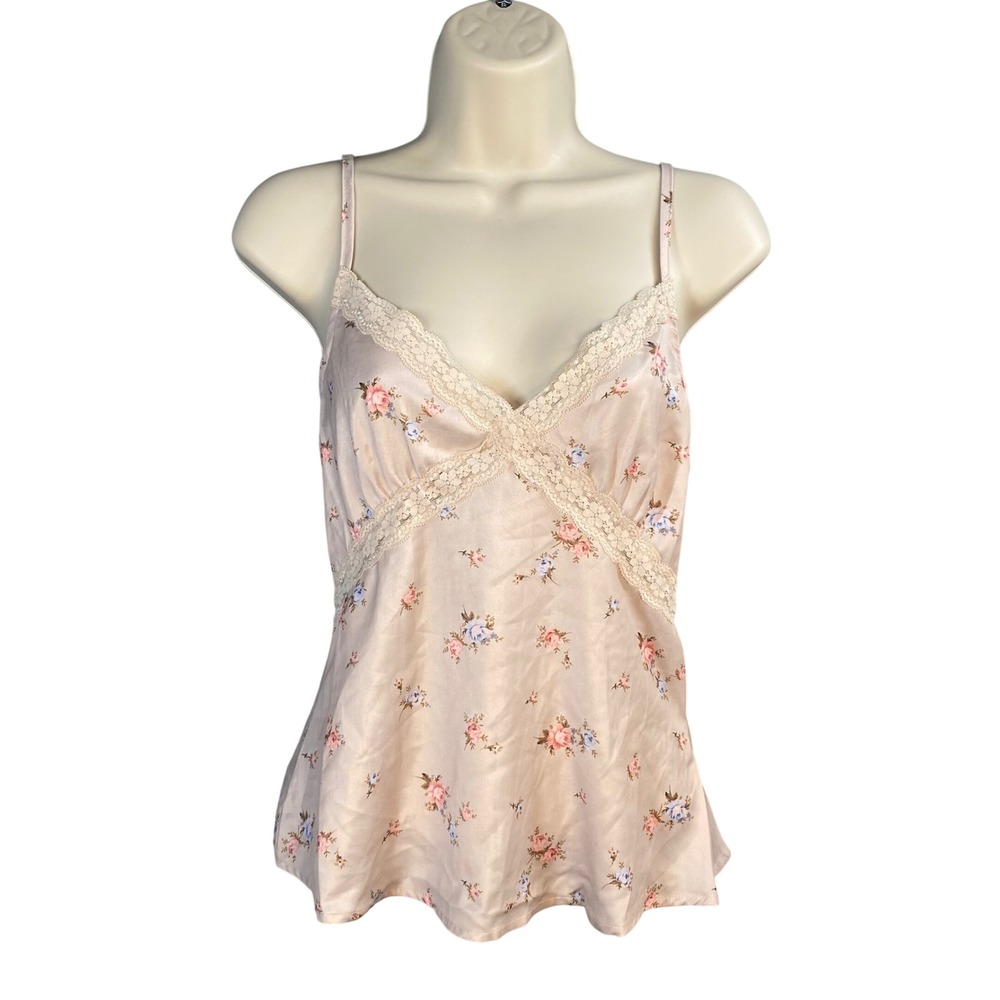Y2k Floral Lace Trim Babydoll Cami Top Size Small‎ Coquette Cottagecore Fairy